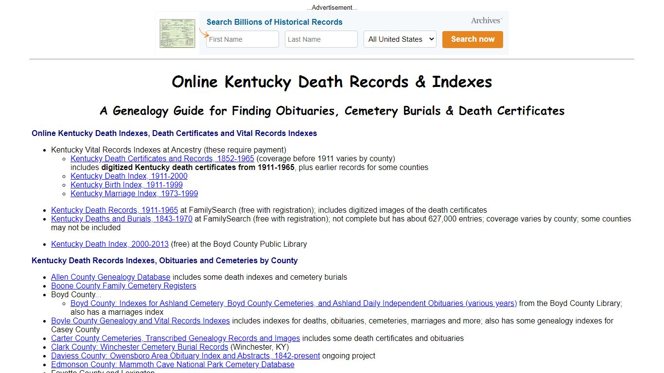 Online Kentucky Death Indexes, Records & Obituaries