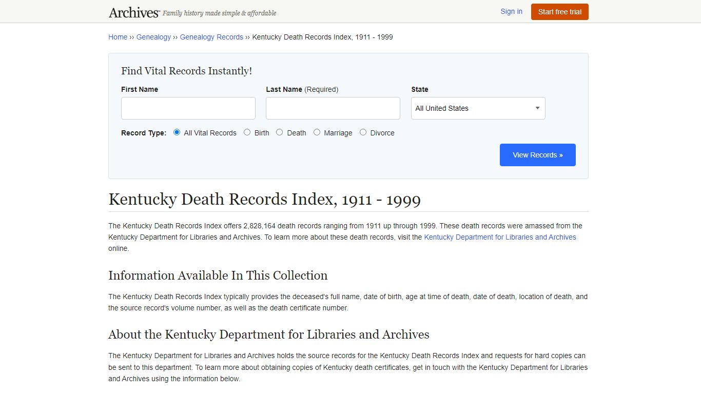 Kentucky Death Records | Search Collections & Indexes - Archives.com