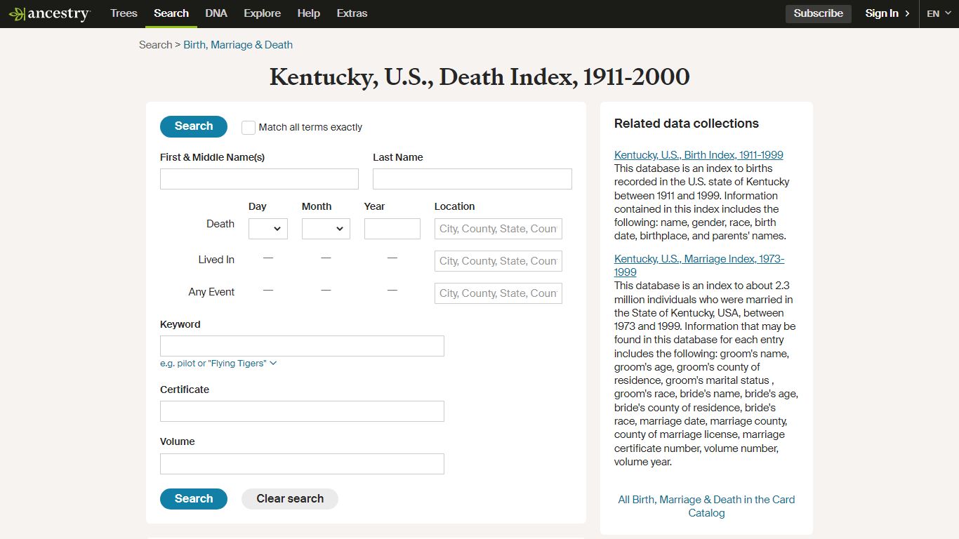 Kentucky, U.S., Death Index, 1911-2000 - Ancestry